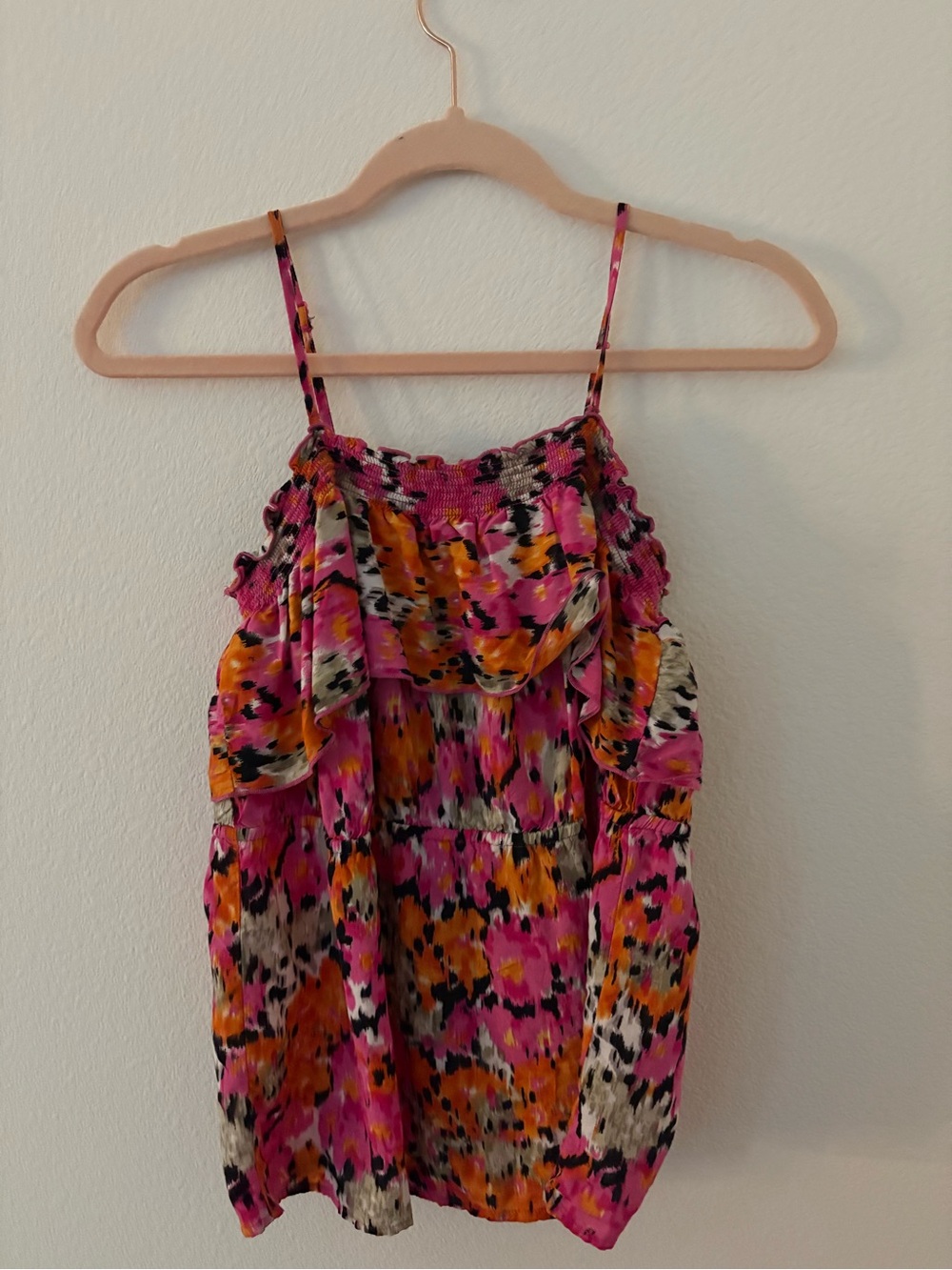 Y2K Bright Pink & Orange Printed Ruffled Tank Top